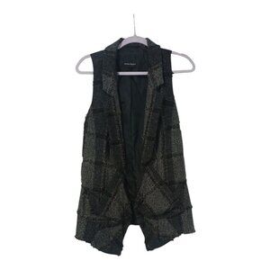 Nanette Lepore Open Front Plaid Shabby Chic Hobo Vest With Pockets Size 4 Gray